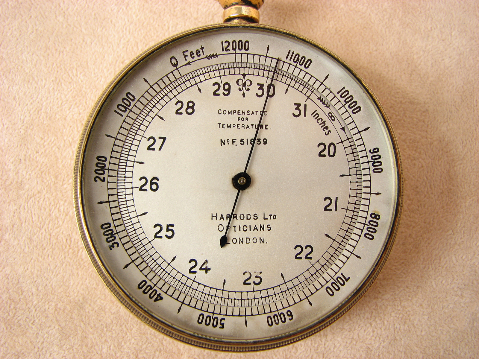 Early 20th century pocket barometer signed Harrods London